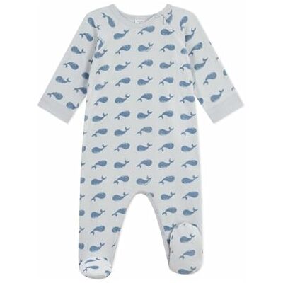 Petit Bateau Baby pyjama met ritssluiting van fluweel met walvisprint Petit Bateau Baby pyjama met ritssluiting van fluweel met walvisprint