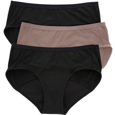 Hanes Comfort damesondergoed, gemiddelde lekbescherming, wasbare hipster-slipjes, verpakking van 3 stuks, Warm Staal, Peperkorrel Grijs, Zwart, 7 Hanes Comfort damesondergoed, gemiddelde lekbescherming, wasbare hipster-slipjes, verpakking van 3 stuks, Warm Staal, Peperkorrel Grijs, Zwart, 7