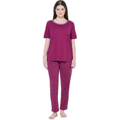Ulla Popken damespyjama, grote maten, plussize, stippen, ronde hals, halflange mouwen, Fuchsia pink., 42-44 Ulla Popken damespyjama, grote maten, plussize, stippen, ronde hals, halflange mouwen, Fuchsia pink., 42-44