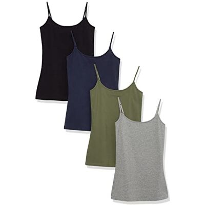 Amazon Essentials Dames Slim-Fit hemdje, pak van 4, zwart/grijs/marineblauw/olijf, medium Amazon Essentials Dames Slim-Fit hemdje, pak van 4, zwart/grijs/marineblauw/olijf, medium