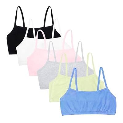 Fruit of the Loom Women's Spaghetti Strap Cotton Pull Over Sports Bra 6 Pack Cornflower Blue/Lentil/White/Kitty Pink/Grey Heather/Black Hue 44 Fruit of the Loom Women's Spaghetti Strap Cotton Pull Over Sports Bra 6 Pack Cornflower Blue/Lentil/White/Kitty Pink/Grey Heather/Black Hue 44