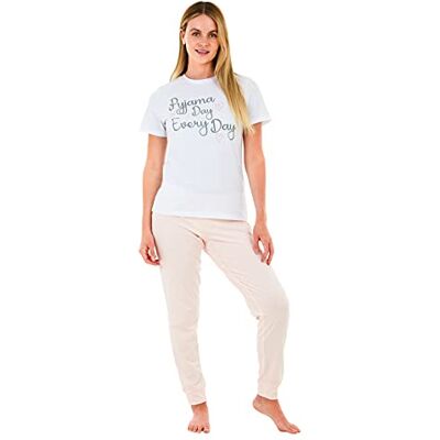 Sleepdown Pyjama voor dames voor elke dag pyjamaset, Wit Roze, L Sleepdown Pyjama voor dames voor elke dag pyjamaset, Wit Roze, L