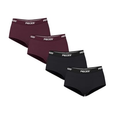 PIECES PCLOGO Lady Boxershorts voor dames, 4 stuks, Winetasting 1, XS PIECES PCLOGO Lady Boxershorts voor dames, 4 stuks, Winetasting 1, XS