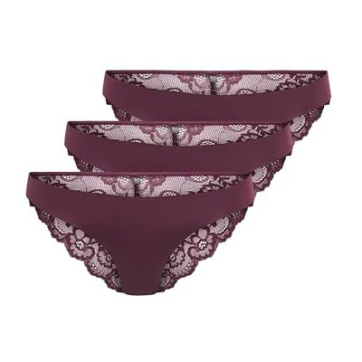 ONLY Dames Onlchloe Lace Glitter Brazil 3-Pack Acc, Winetasting, XS (3-pack), Winetasting, XS ONLY Dames Onlchloe Lace Glitter Brazil 3-Pack Acc, Winetasting, XS (3-pack), Winetasting, XS