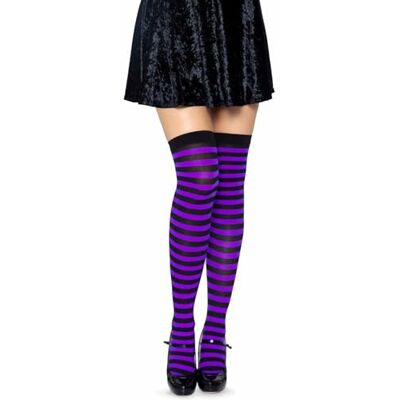 Leg Avenue 6005 Overknee Halterlose Strümpfe Mit Streifen, Einheitsgröße (EUR 36-40), schwarz/lila, Damen Karneval Kostüm Fasching Leg Avenue 6005 Overknee Halterlose Strümpfe Mit Streifen, Einheitsgröße (EUR 36-40), schwarz/lila, Damen Karneval Kostüm Fasching