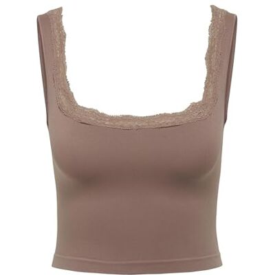 ONLY Dames Onlvicky Lace Singlet Square Neck Acc, cognac, x_s, cognac, x_s ONLY Dames Onlvicky Lace Singlet Square Neck Acc, cognac, x_s, cognac, x_s