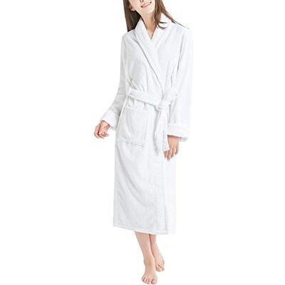 INK+IVY Soft Kimono Robes for Women Terrycloth Ladies Bathrobe with Pocket and Belt, Collar & Cuff Trim, White L/XL INK+IVY Soft Kimono Robes for Women Terrycloth Ladies Bathrobe with Pocket and Belt, Collar & Cuff Trim, White L/XL