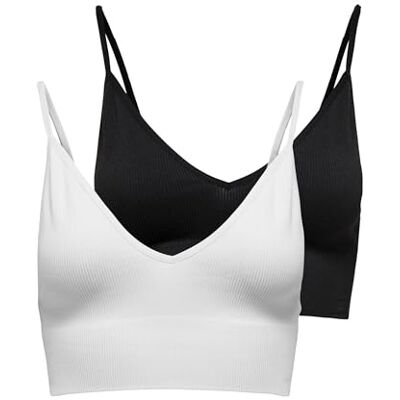 ONLY Onlvicky Rib S-Less V-hals 2-pack top beha, wit, S (2-pack), wit, S ONLY Onlvicky Rib S-Less V-hals 2-pack top beha, wit, S (2-pack), wit, S