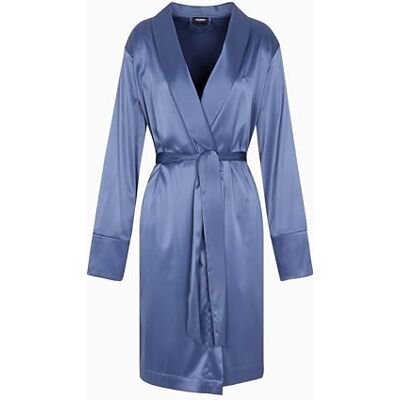 Giorgio Armani Satijnen kanten ochtendjas voor dames, Blauw, S Giorgio Armani Satijnen kanten ochtendjas voor dames, Blauw, S