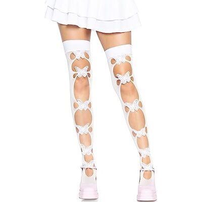Leg Avenue Ondoorzichtige netto uitgesneden vlinder applicatie, dijhoge panty, gebroken wit, één maat, Gebroken Wit, one size Leg Avenue Ondoorzichtige netto uitgesneden vlinder applicatie, dijhoge panty, gebroken wit, één maat, Gebroken Wit, one size