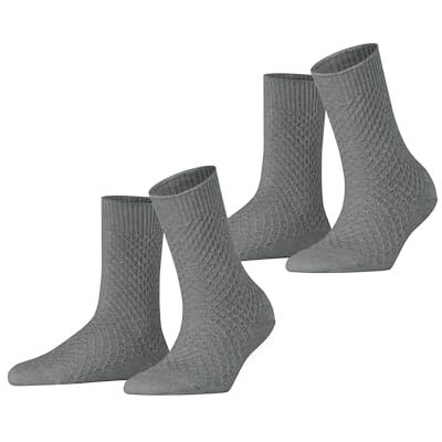 ESPRIT Dames Sokken Diamond Knit Multipack W So katoen eenkleurig 2 paar, Grijs Light Grey Melange 3390, 35-38 ESPRIT Dames Sokken Diamond Knit Multipack W So katoen eenkleurig 2 paar, Grijs Light Grey Melange 3390, 35-38