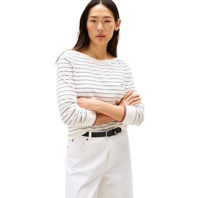 Tommy Hilfiger Truien voor dames, Wit (Ivoor Silk/Dark Night Navy Fine Stp), XXS Tommy Hilfiger Truien voor dames, Wit (Ivoor Silk/Dark Night Navy Fine Stp), XXS
