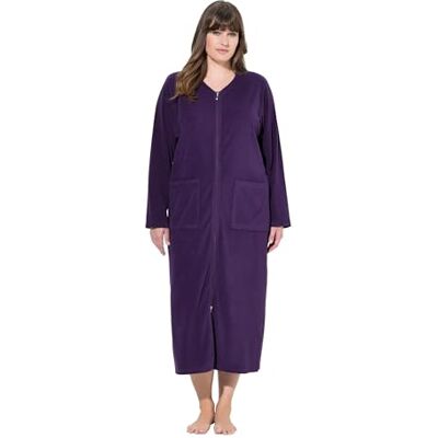 Ulla Popken Badjas, 2-weg rits, badstof, lange mouwen badjas, aubergine, 46-48 dames Ulla Popken Badjas, 2-weg rits, badstof, lange mouwen badjas, aubergine, 46-48 dames