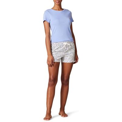Amazon Essentials Dames Poplin Short en Sleep Tee Set, Blauw Bloemen, XX-Large Amazon Essentials Dames Poplin Short en Sleep Tee Set, Blauw Bloemen, XX-Large