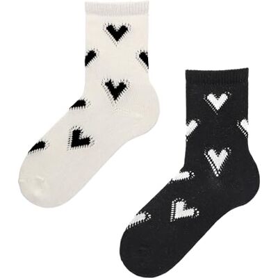 Hudson Hearts 2-pack sokken met patroon, zwart/wit 0573, 35-38 (2 stuks) dames Hudson Hearts 2-pack sokken met patroon, zwart/wit 0573, 35-38 (2 stuks) dames