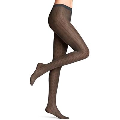 FALKE Dames Panty Mystical Wave 20 DEN W Ti transparent gedessineerd 1 paar, Zwart Black 3009, L FALKE Dames Panty Mystical Wave 20 DEN W Ti transparent gedessineerd 1 paar, Zwart Black 3009, L