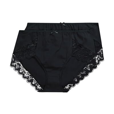 Ulla Popken Set van 2 damesslips met kant, zwart, 58-60 Ulla Popken Set van 2 damesslips met kant, zwart, 58-60