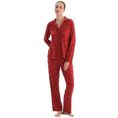 Dagi Thermisch shirt voor dames, met rode polkadots, pyjamaset, maat XL, rood, XL Dagi Thermisch shirt voor dames, met rode polkadots, pyjamaset, maat XL, rood, XL