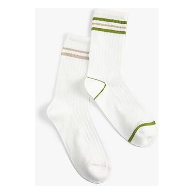 Koton Vrouwen 2-Pack Strip Detail Socket Sokken Set, Wit (000), One Size, WIT(000), Eén Maat Koton Vrouwen 2-Pack Strip Detail Socket Sokken Set, Wit (000), One Size, WIT(000), Eén Maat