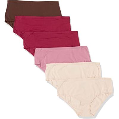 Amazon Essentials Midi-ondergoed voor dames, katoen, verkrijgbaar in grote maten, 6 stuks, blush/bruin/bordeaux/roze, XX-Large Amazon Essentials Midi-ondergoed voor dames, katoen, verkrijgbaar in grote maten, 6 stuks, blush/bruin/bordeaux/roze, XX-Large