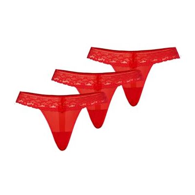 Teyli Damessstring van mesh met kant, verpakking van 3 stuks, rood, S Teyli Damessstring van mesh met kant, verpakking van 3 stuks, rood, S