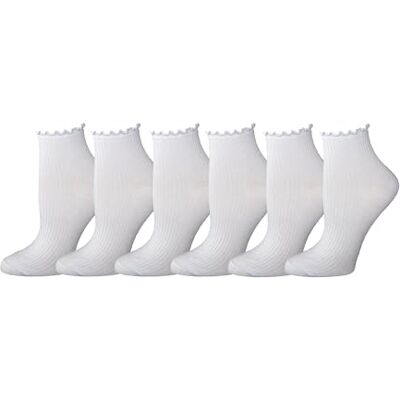 Amazon Essentials Aewm67633 Enkelsokken met ruches voor dames (6 stuks), Wit, 6-9 Amazon Essentials Aewm67633 Enkelsokken met ruches voor dames (6 stuks), Wit, 6-9