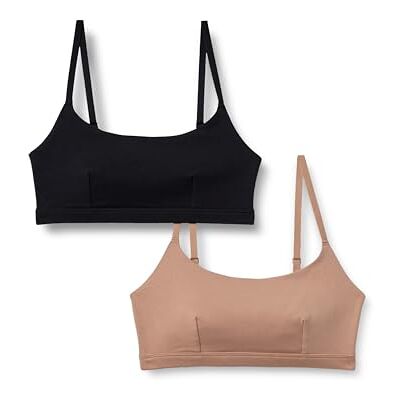 Amazon Essentials Dames katoenen jersey pull on Scoop Bralette, verpakking van 2 stuks, Zwart/Gewassen Brons, XXS Amazon Essentials Dames katoenen jersey pull on Scoop Bralette, verpakking van 2 stuks, Zwart/Gewassen Brons, XXS
