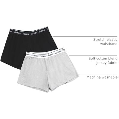 Hanes Originals Sleep, Comfywear Lounge, Pajama Shorts for Women, 2-Pack, Heather Grey Marle/Black, Small Hanes Originals Sleep, Comfywear Lounge, Pajama Shorts for Women, 2-Pack, Heather Grey Marle/Black, Small