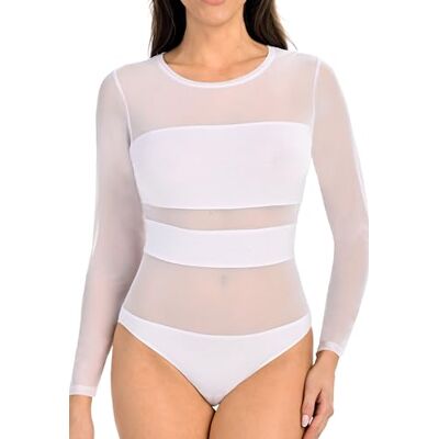 Teyli Dames Body Bodysuit van Viscose met Lange Mesh Mouwen, Elegante Damesbody met Transparant Mesh, Zacht en Comfortabel voor Dagelijks Gebruik Teyli Dames Body Bodysuit van Viscose met Lange Mesh Mouwen, Elegante Damesbody met Transparant Mesh, Zacht en Comfortabel voor Dagelijks Gebruik