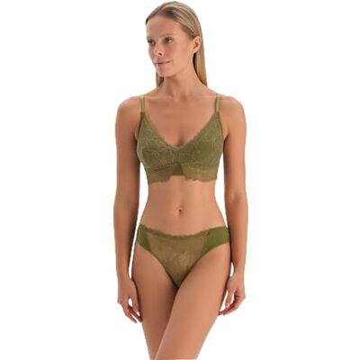 Dagi Khaki Fashion Gebreide Niet-Bedrade Regular Lace Verwijderbare Padding Dun-Fixed Strap Bralette, Kaki, L, Kaki, L Dagi Khaki Fashion Gebreide Niet-Bedrade Regular Lace Verwijderbare Padding Dun-Fixed Strap Bralette, Kaki, L, Kaki, L
