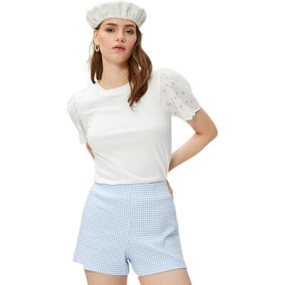 Koton Dames Mini Slit Detail Shorts, Blue Check (6c5), 36 Koton Dames Mini Slit Detail Shorts, Blue Check (6c5), 36