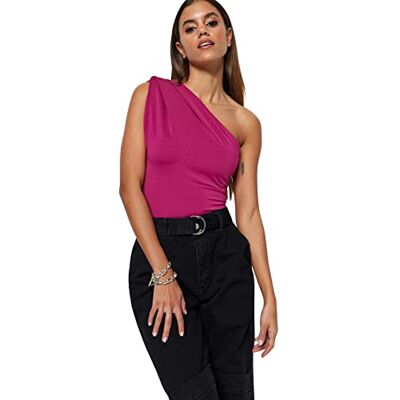 Trendyol Effen dunne gebreide bodysuit voor dames, Fuchsia, S Trendyol Effen dunne gebreide bodysuit voor dames, Fuchsia, S