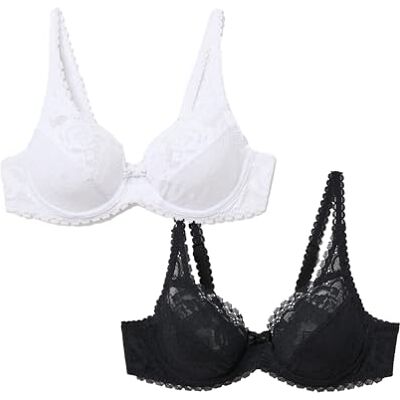 Playtex Flower Elegance Set van 2 kanten beugelbeha's voor dames, 2 stuks, Meerkleurig, 100E Playtex Flower Elegance Set van 2 kanten beugelbeha's voor dames, 2 stuks, Meerkleurig, 100E