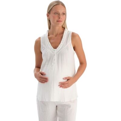 Dagi White Fashion Woven Regular Muslin Korte Mouw V-Hals Shirt, Wit, 42, wit, 42 Dagi White Fashion Woven Regular Muslin Korte Mouw V-Hals Shirt, Wit, 42, wit, 42