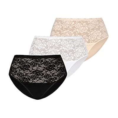 Teyli Dames Knickers Hoge Taille Slips Katoen Bloemen Kant Volledig Comfort Ademend Stretch Slipje Violetta, zwart wit beige, 34 Teyli Dames Knickers Hoge Taille Slips Katoen Bloemen Kant Volledig Comfort Ademend Stretch Slipje Violetta, zwart wit beige, 34