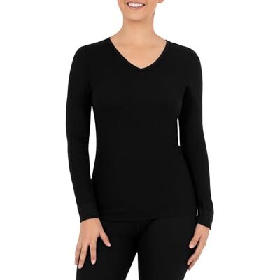 Fruit of the Loom Dames Micro Wafel Thermische V-hals Pyjama Top, Zwart, L Fruit of the Loom Dames Micro Wafel Thermische V-hals Pyjama Top, Zwart, L