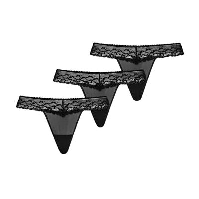 Teyli Damessstring van mesh met kant, verpakking van 3 stuks, zwart, L Teyli Damessstring van mesh met kant, verpakking van 3 stuks, zwart, L