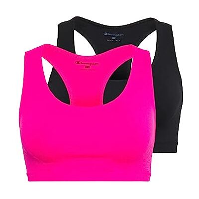 Champion Seamless-Fitness Sports Bra Pack sportbeha, meerkleurig (roze/zwart), S-M (2 stuks) voor dames Champion Seamless-Fitness Sports Bra Pack sportbeha, meerkleurig (roze/zwart), S-M (2 stuks) voor dames