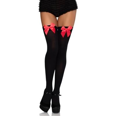 Leg Avenue 6255 Durchsichtige Halterlose Strümpfe mit Schleife, Einheitsgröße, schwarz/rot Leg Avenue 6255 Durchsichtige Halterlose Strümpfe mit Schleife, Einheitsgröße, schwarz/rot
