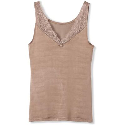 CALIDA Sensual Secrets Tanktop voor dames, borstgedeelte in V-vorm met semitransparante kant, Almonine, 32-34 CALIDA Sensual Secrets Tanktop voor dames, borstgedeelte in V-vorm met semitransparante kant, Almonine, 32-34