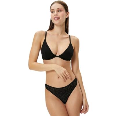 Koton Dames Regular Waist Lacy String Slipje Slips, Zwart(999), M Koton Dames Regular Waist Lacy String Slipje Slips, Zwart(999), M