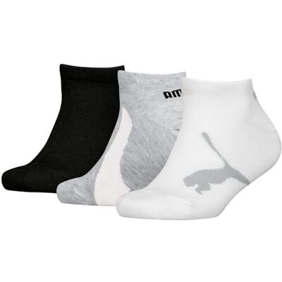 PUMA Uniseks sneakersokken voor kinderen, Wit Grijs Zwart, 35/38 EU PUMA Uniseks sneakersokken voor kinderen, Wit Grijs Zwart, 35/38 EU