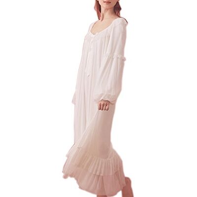 SINGINGQWEEN Vintage victoriaanse dames-nachtjapon, lange mouwen, pure nachtkleding, pyjama of loungejurk, Wit, S SINGINGQWEEN Vintage victoriaanse dames-nachtjapon, lange mouwen, pure nachtkleding, pyjama of loungejurk, Wit, S
