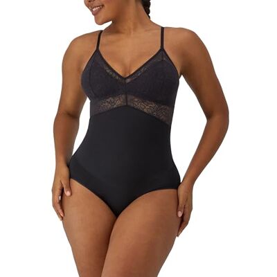 Maidenform Dames Tame Lace, stevige buikcontrole, draadloze shapewear bodysuit, Zwart, L Maidenform Dames Tame Lace, stevige buikcontrole, draadloze shapewear bodysuit, Zwart, L