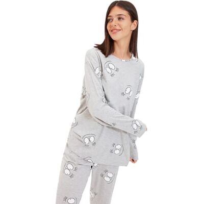 Trendyol Pajama Set Gray Graphic, Grau, M Trendyol Pajama Set Gray Graphic, Grau, M