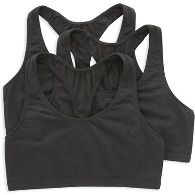 Hanes Damesracerback, katoenen T-Back-bralette (3 stuks), Zwart/Zwart/Zwart, XXL Hanes Damesracerback, katoenen T-Back-bralette (3 stuks), Zwart/Zwart/Zwart, XXL