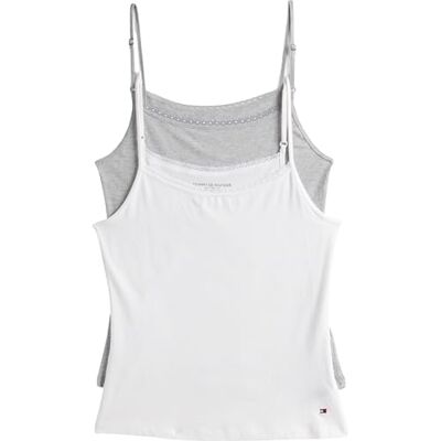 Tommy Hilfiger 2 Pack Cami met Kant, Wit/Grijs Heather, XS Tommy Hilfiger 2 Pack Cami met Kant, Wit/Grijs Heather, XS
