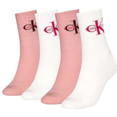 Calvin 8719965009202 CKJ WOMEN SOCK 4P GIFTBOX MONOLOGO, wit/roze, One size Calvin 8719965009202 CKJ WOMEN SOCK 4P GIFTBOX MONOLOGO, wit/roze, One size