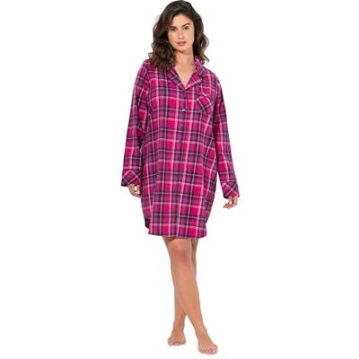 Ulla Popken Dames, flanel, geruit, reverskraag, nachthemd met lange mouwen, fuchsia, 46/48, fuchsia, 46/48 Ulla Popken Dames, flanel, geruit, reverskraag, nachthemd met lange mouwen, fuchsia, 46/48, fuchsia, 46/48