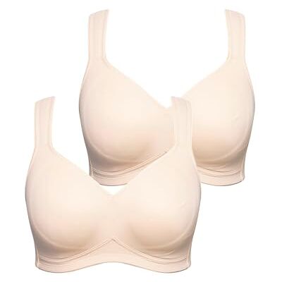 Ulla Popken Grote maten grote maten plussize microvezel beha, verpakking van 2 stuks, zonder beugel, voorgevormde cups, beige, 105B Ulla Popken Grote maten grote maten plussize microvezel beha, verpakking van 2 stuks, zonder beugel, voorgevormde cups, beige, 105B